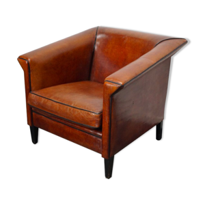 Fauteuil club vintage en cuir couleur cognac Pays-Bas