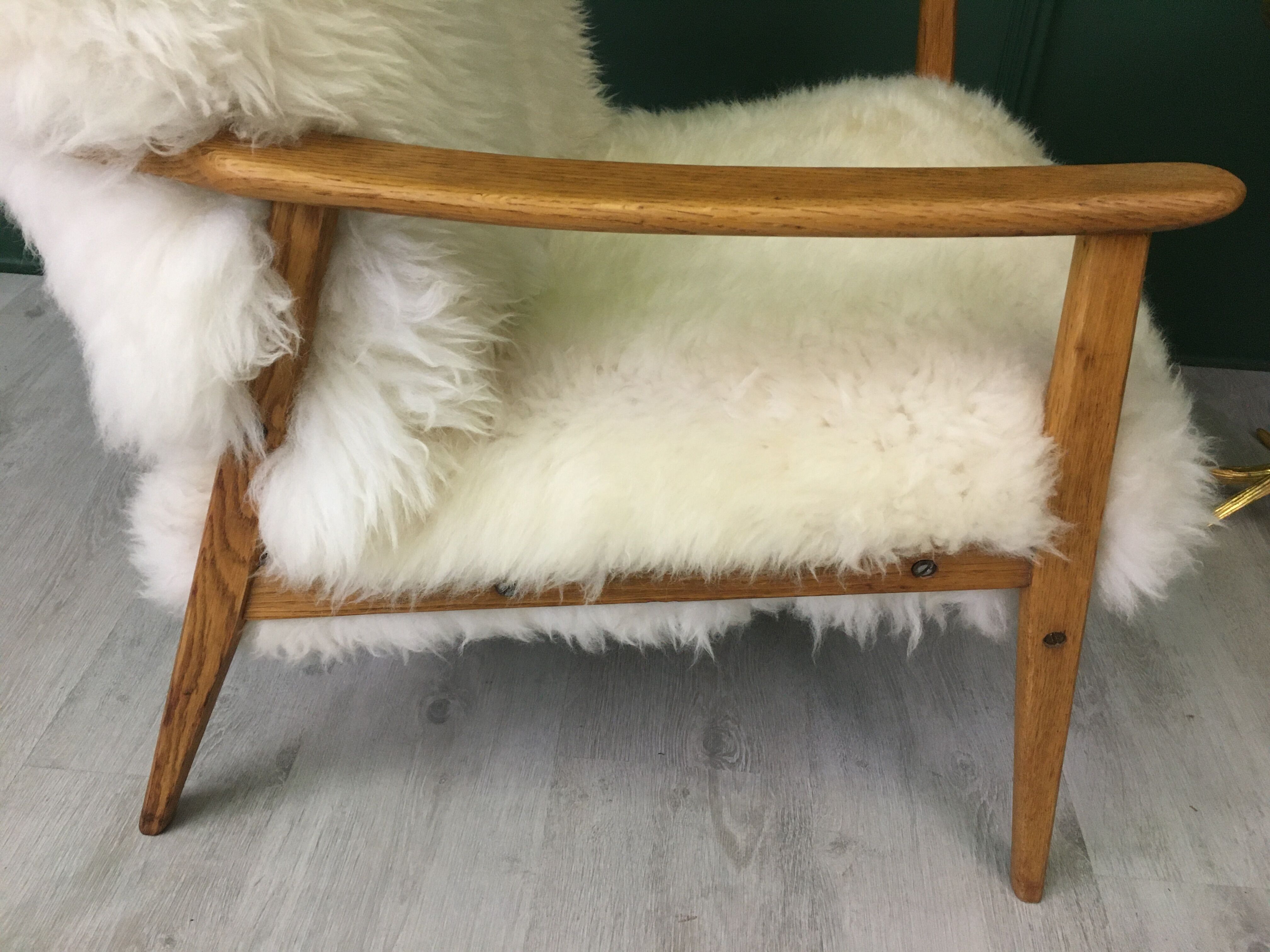 Vintage white sheepskin armchair