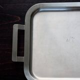 Vintage rectangular tray in shiny silver-plated metal.