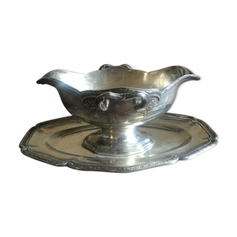 Puiforcat sauce boat in solid silver with spoon