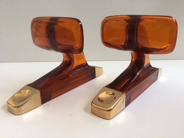 Duo of vintage grosfillex coat hooks model versailles amber plexi