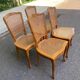 4 Louis XV dining chairs in light solid wood with caning.