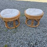 Pair of rattan poufs