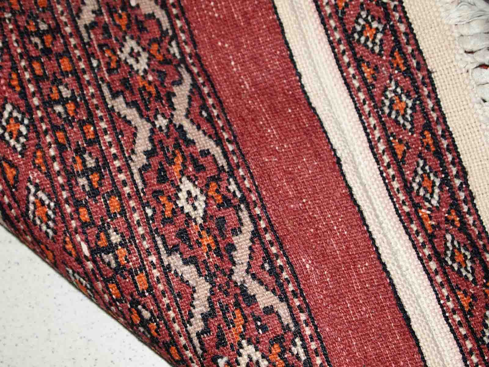 Vintage carpet Uzbek Bukhara handmade 75cm x 132cm 1960s, 1C807