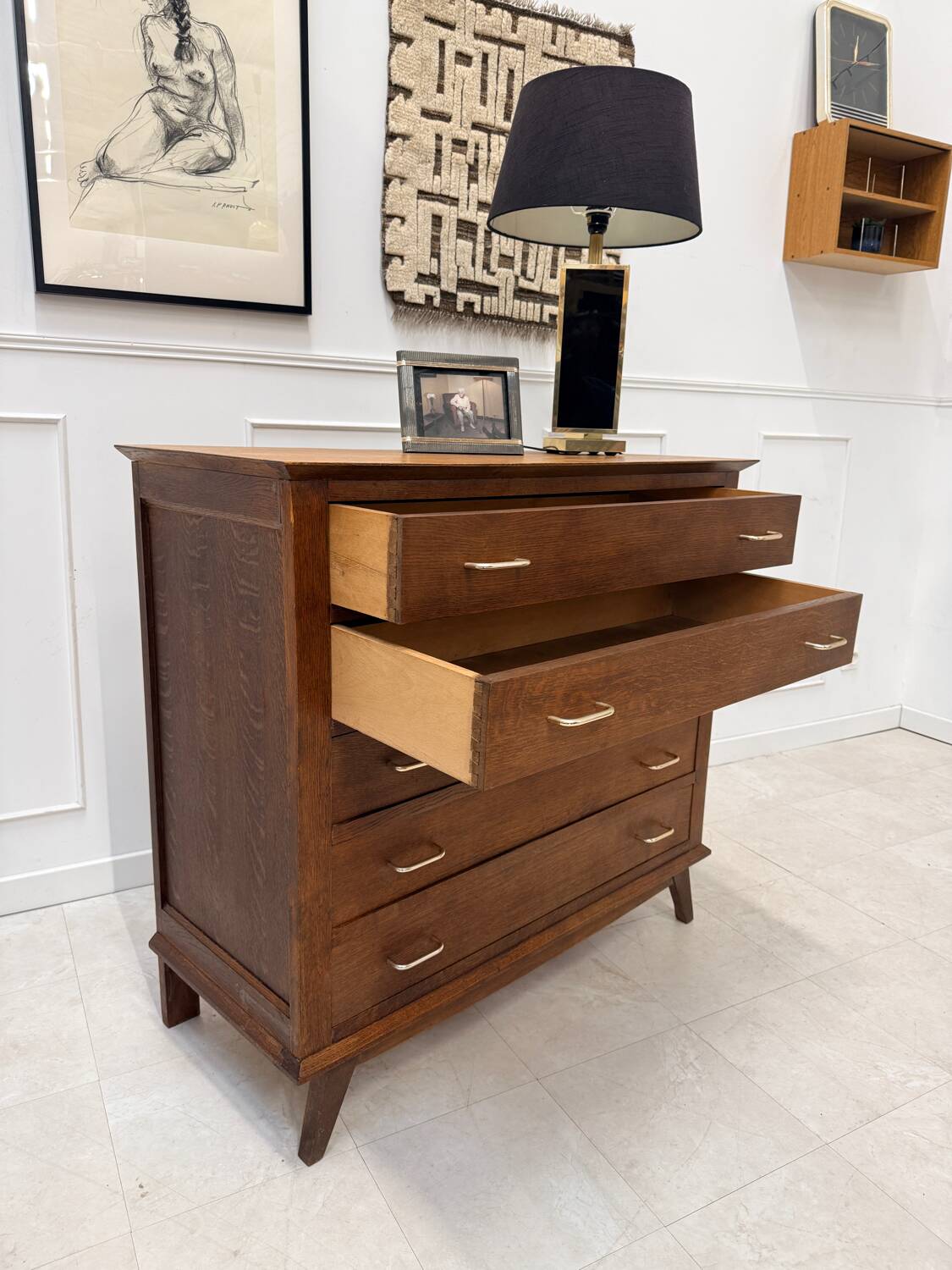 Vintage chest of drawers with splayed legs