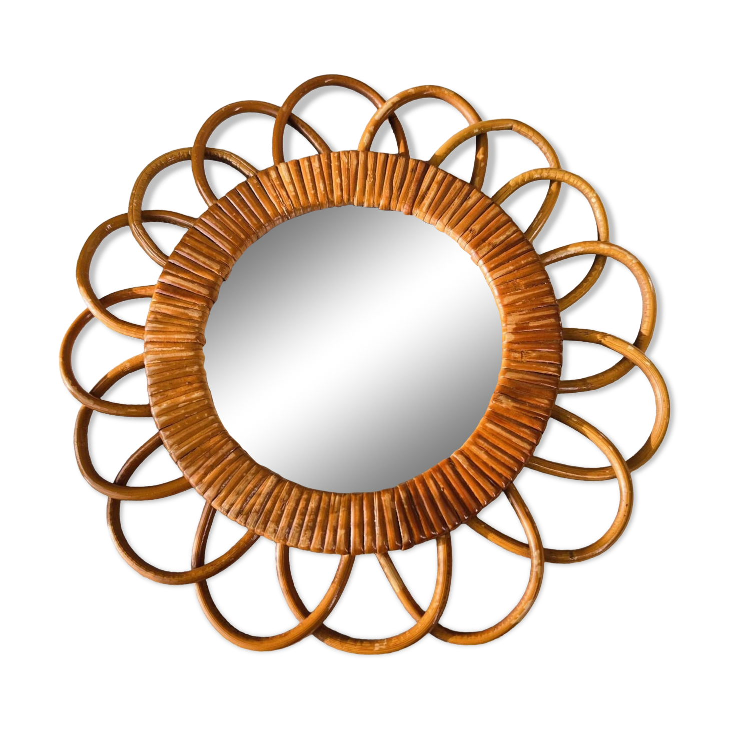 Round vintage wicker mirror