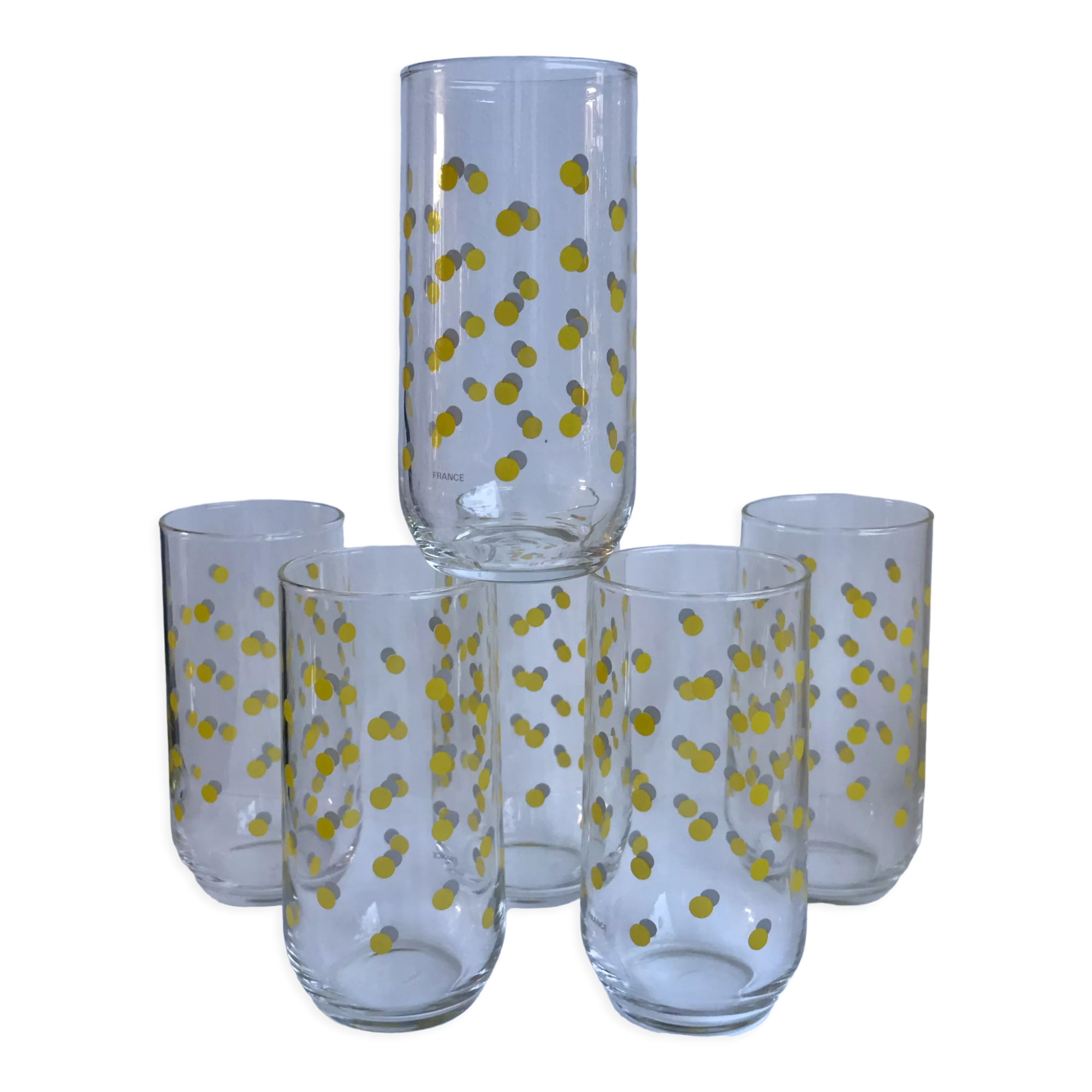 Set of 6 glasses with yellow weights made in france 70s