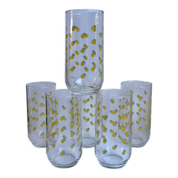 Set of 6 glasses with yellow weights made in france 70s