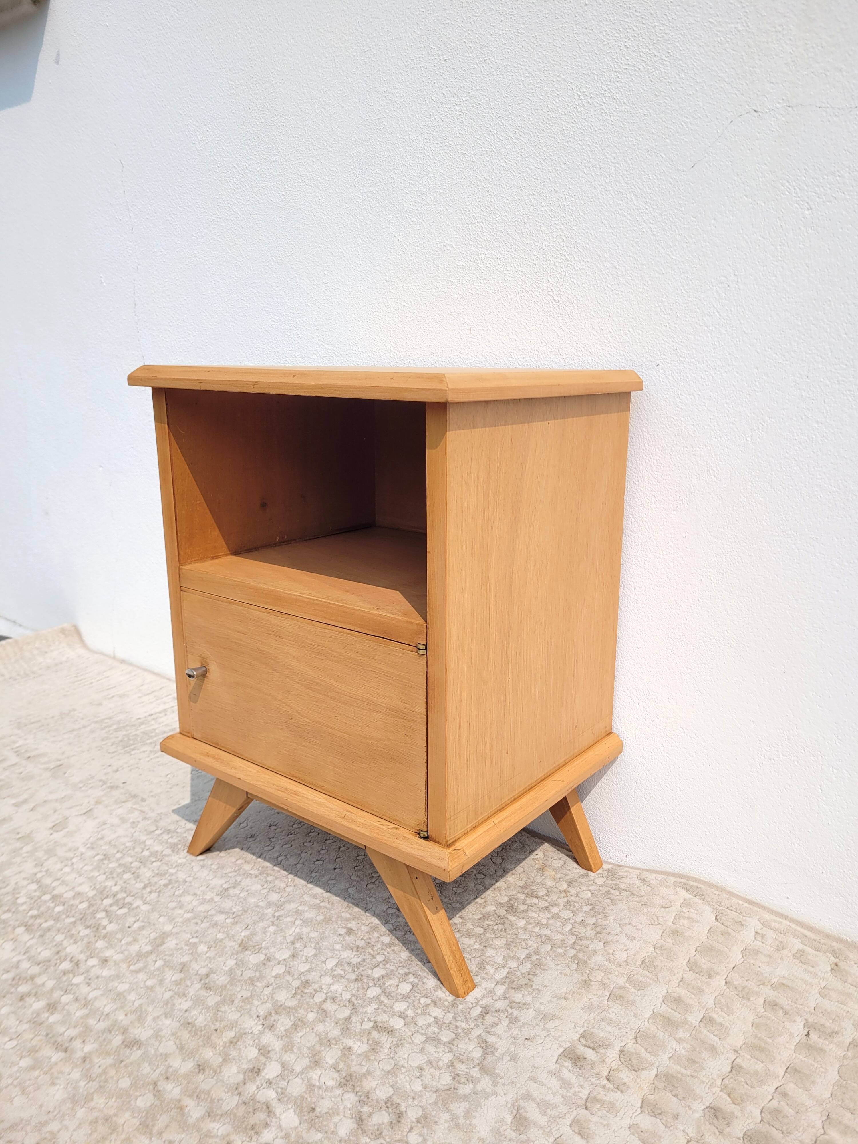 Vintage bedside table circa 1960 in raw wood