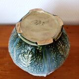 Art Nouveau flowerpot with slip peonies