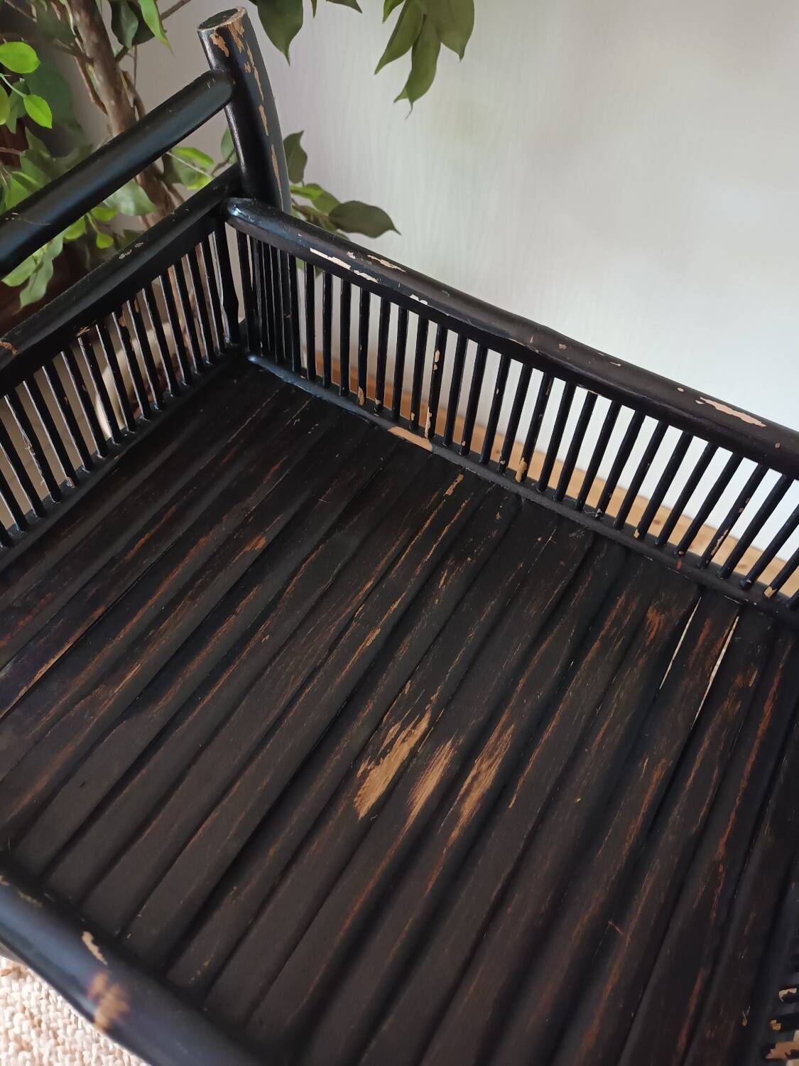 Vintage 50's black lacquered bamboo trolley