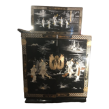 Asian lacquer cabinet with mother-of-pearl relief pattern