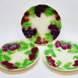 3 old plates in slip decoration strawberries and grapes