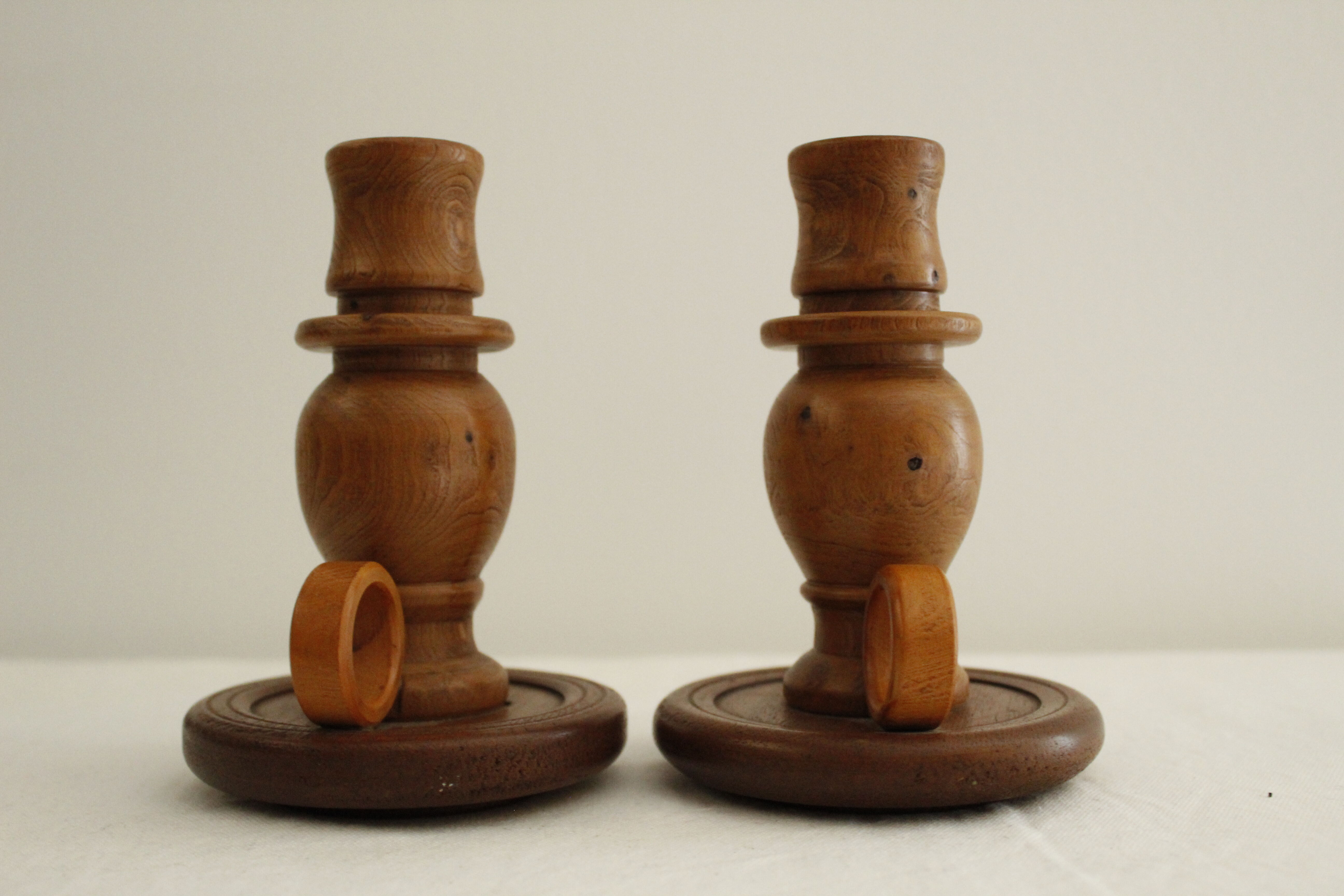 2 wooden candle holders