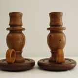 2 wooden candle holders