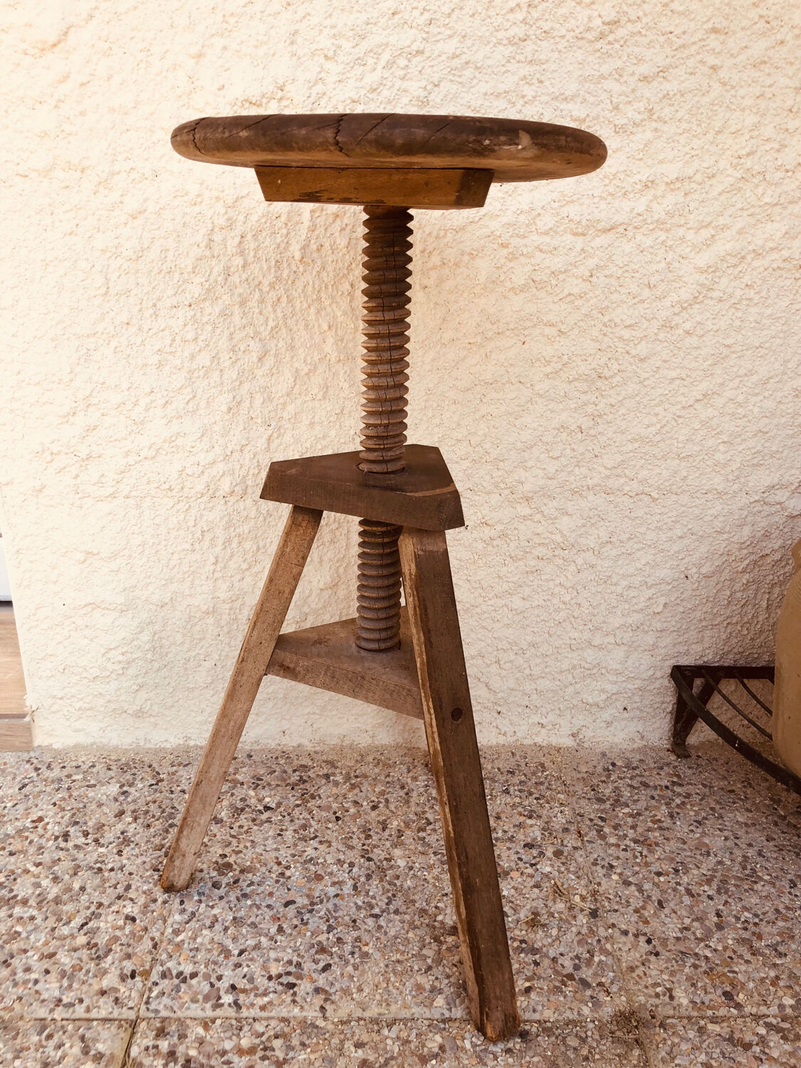 Vintage wood workshop stool
