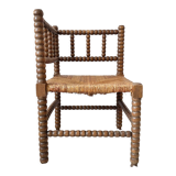 Vintage corner chair in turned oak and straw