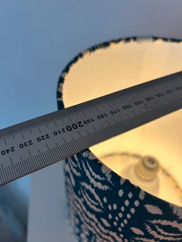 Lamp shade 20 x 22 cm made of ikat fabric in petrol/beige.