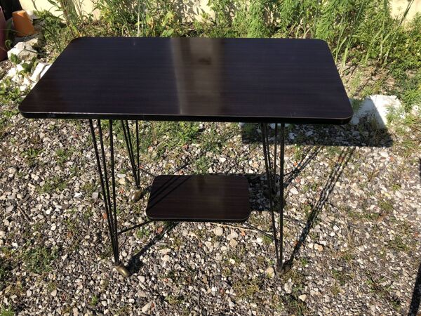 Sellette Table Hifi Sur Roulettes Pieds Eiffel Metal Noir Vintage