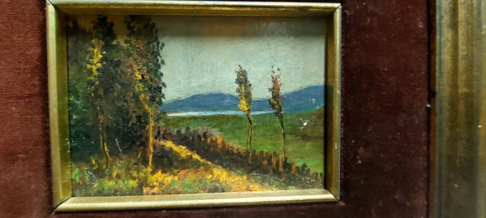 Oil painting on cardboard, Tuscan landscape, early 1900s
