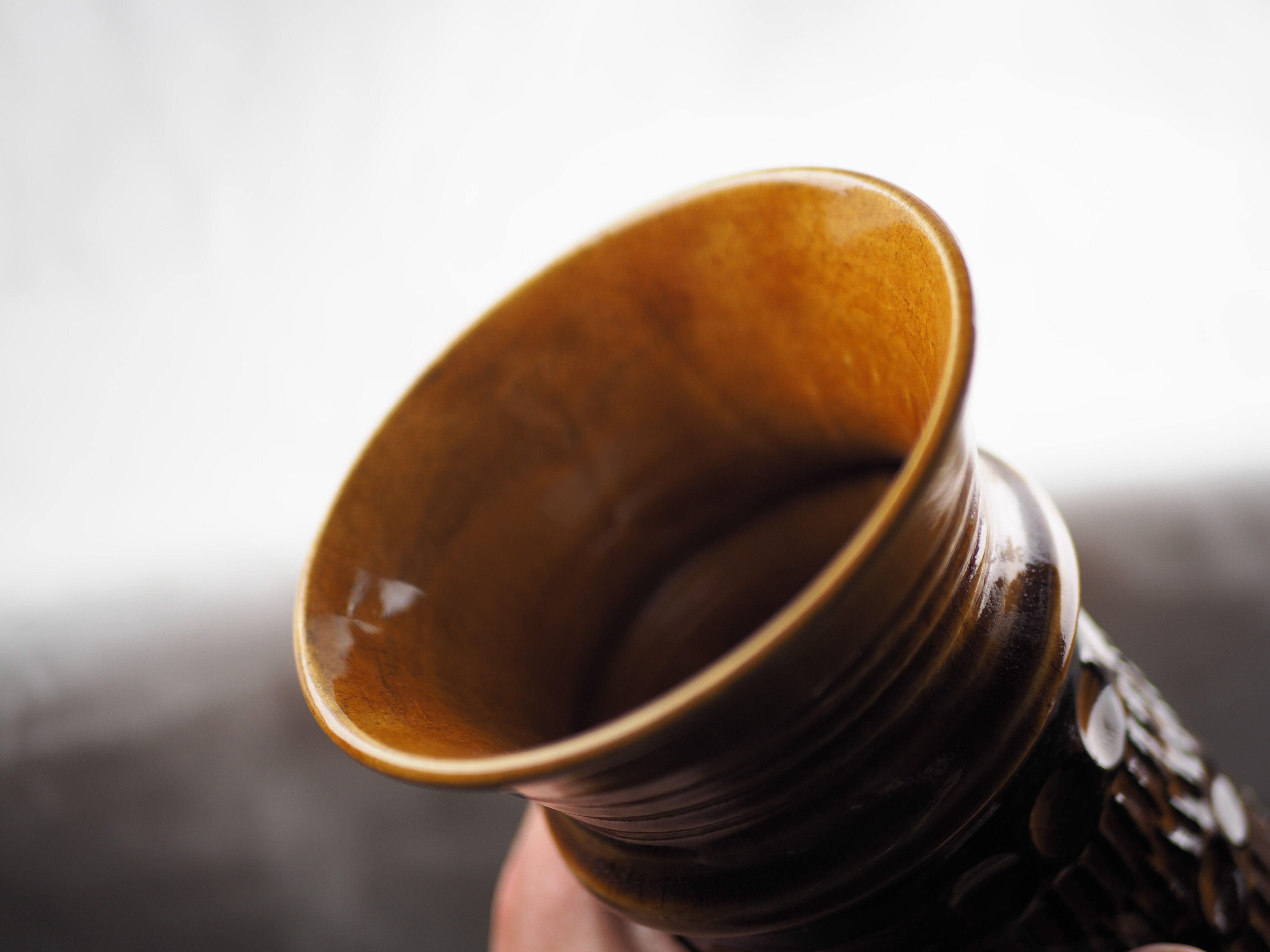 High arched vase, round hollow patterns and spikes, black and ocher seventies vibe - Bay Keramik - 70'