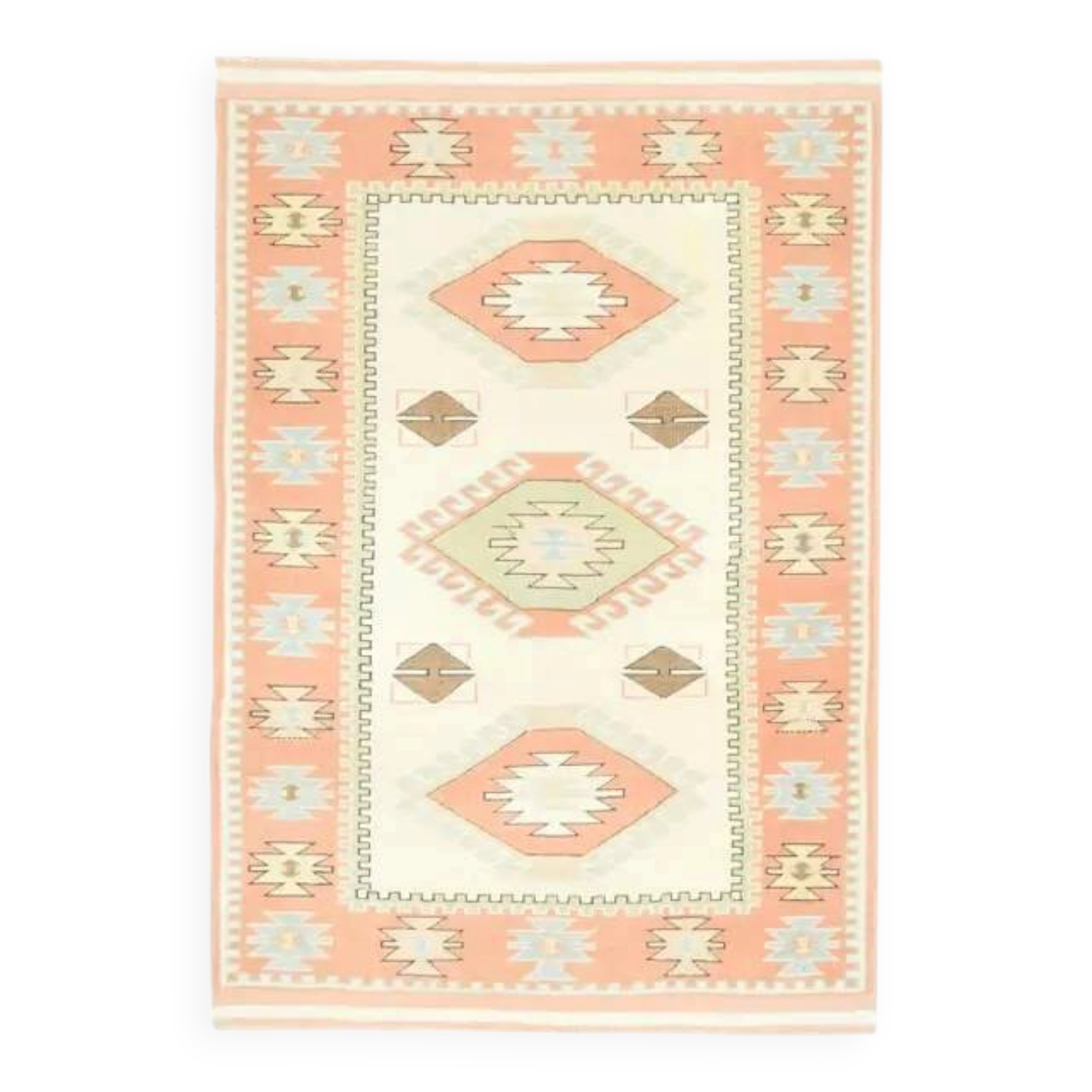 1970s vintage Turkish Oushak handmade wool cotton beige area rug 127x186