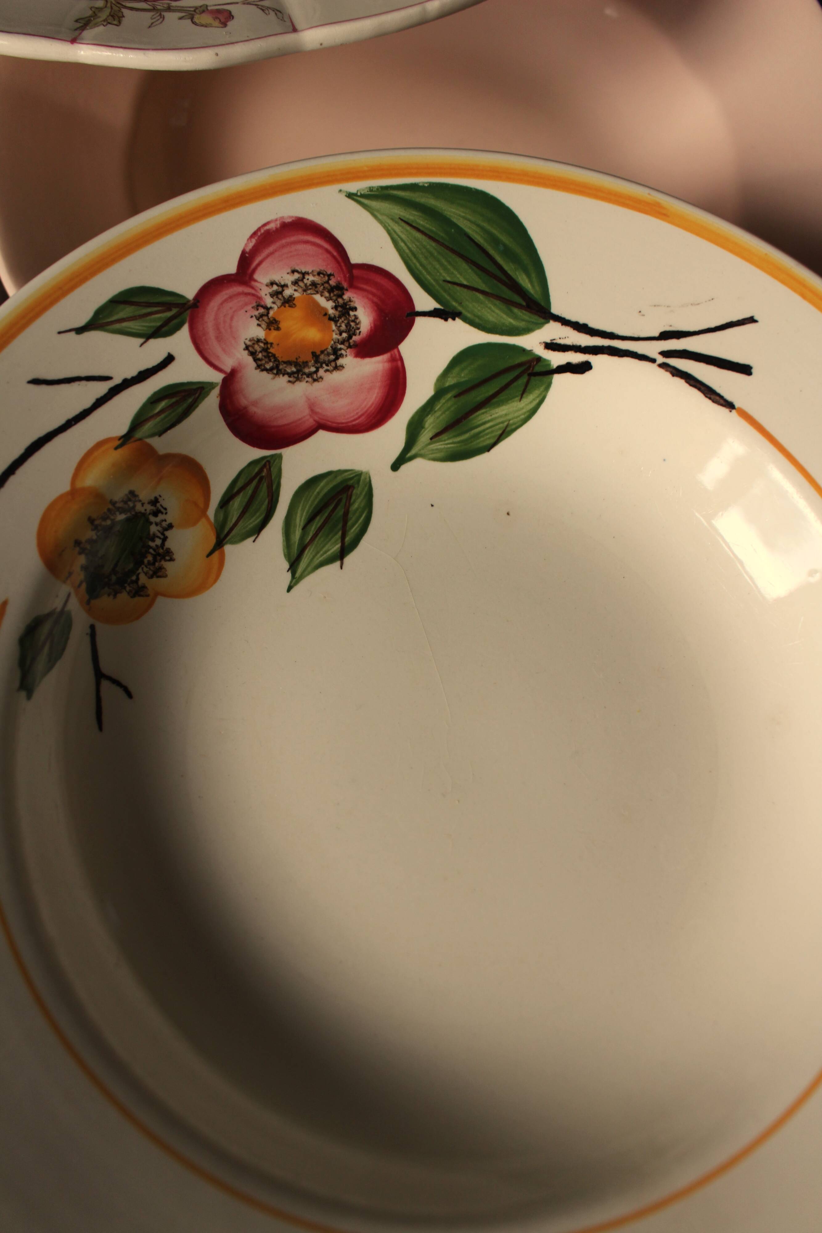 6 mismatched Terre de Fer soup plates from Digoin Sarreguemines
