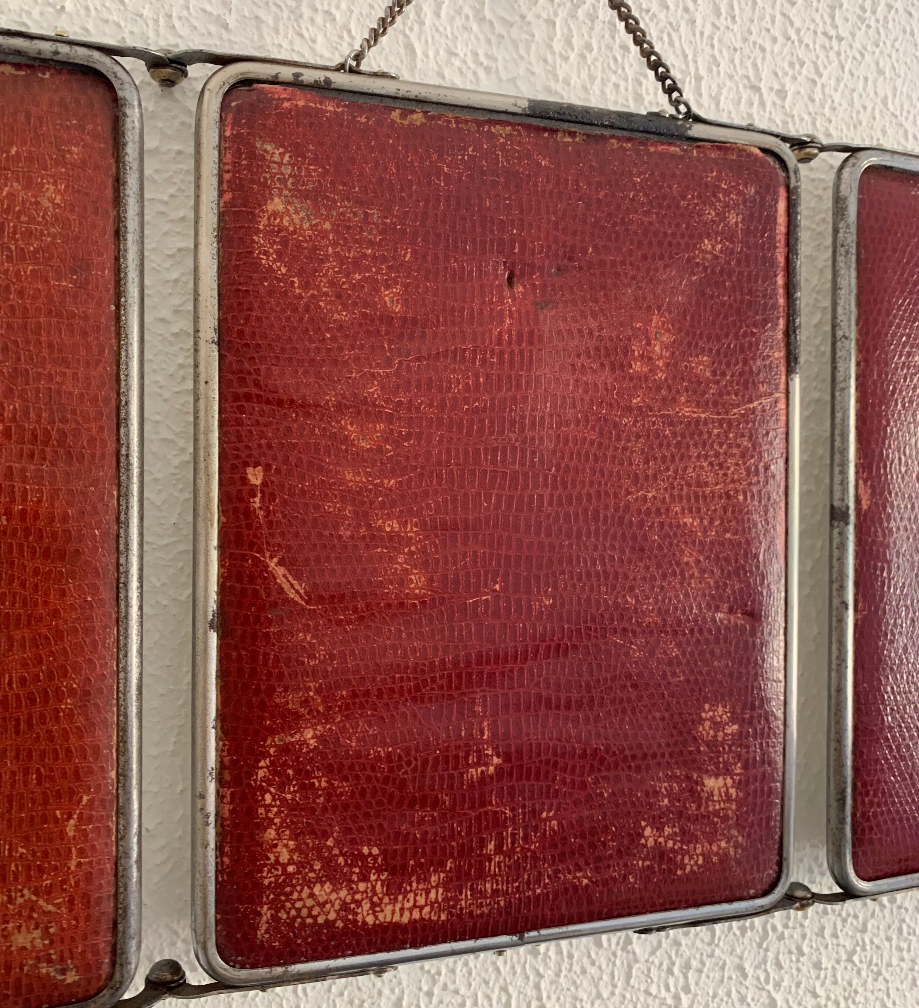 Vintage mirror 1950 triptych beveled purple barber - 25 x 58 cm