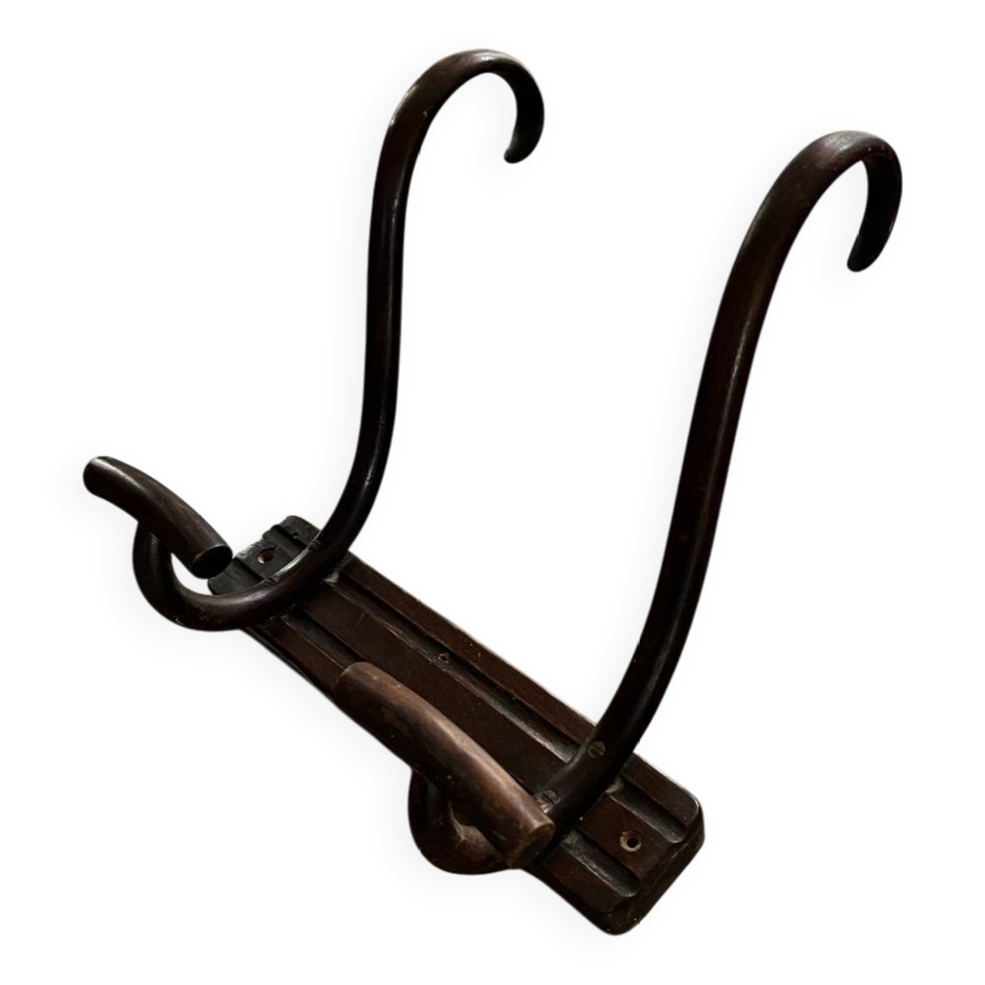 Thonet curved wood wall coat rack with 2 hooks