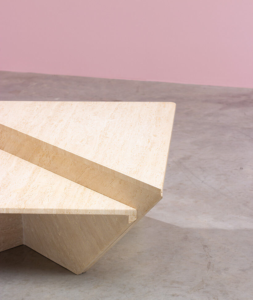 Post-modern triangular travertine lounge coffee tables, 1970s