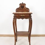 Pedestal table, old bedside table, Louis XV style, in wood and marble