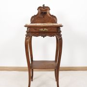 Pedestal table, old bedside table, Louis XV style, in wood and marble