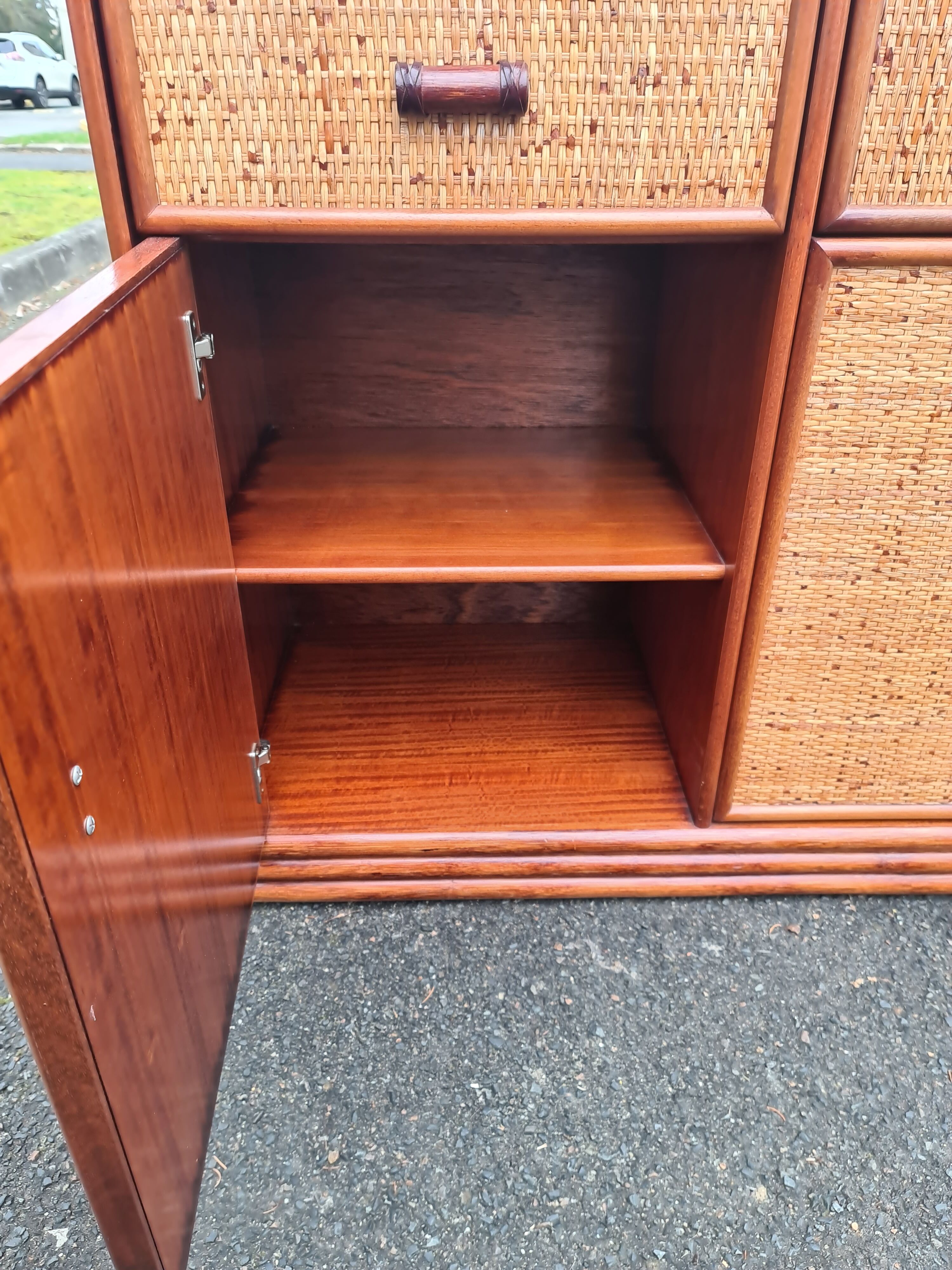 Vintage Rattan & Bamboo Enfilade Buffet
