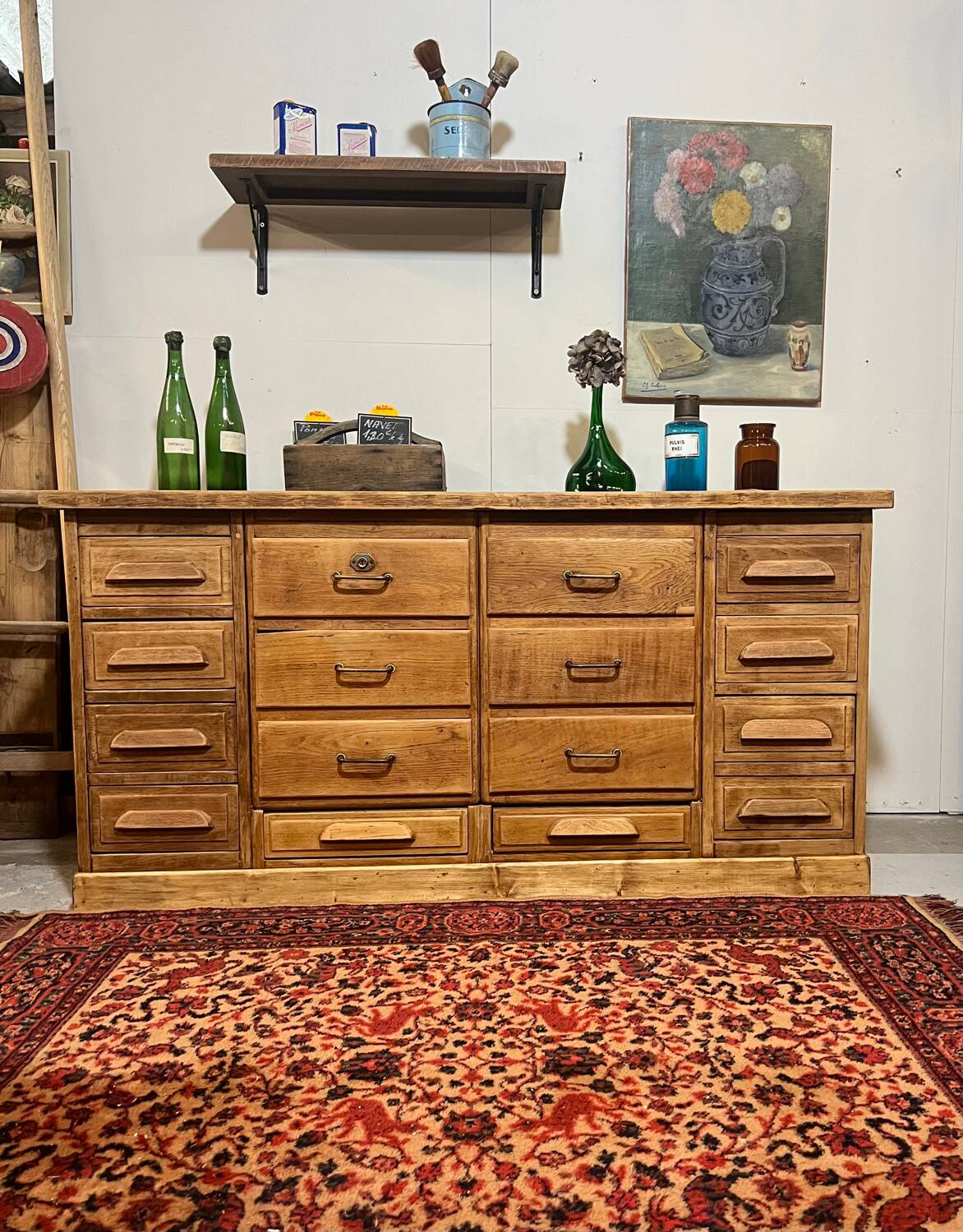 Old oak workshop drawer unit