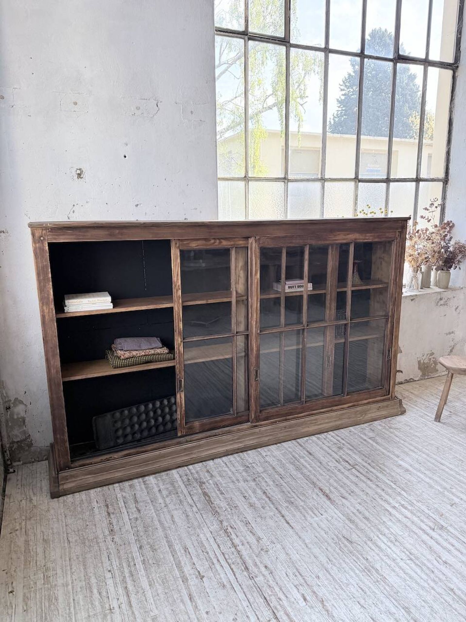 XXL industrial sideboard with glass doors