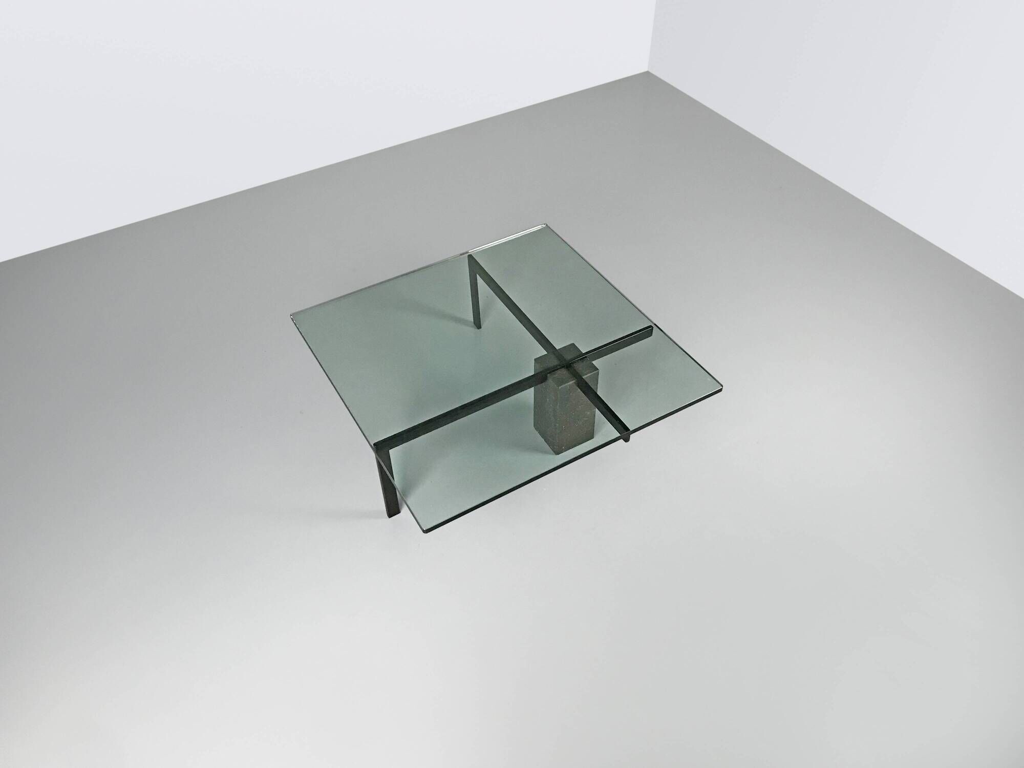 KW-1 glass and travertine coffee table by Hank Kwint for Metaform 1980s