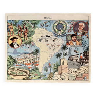 Old poster map of Brazil - JP Pinchon - 1950