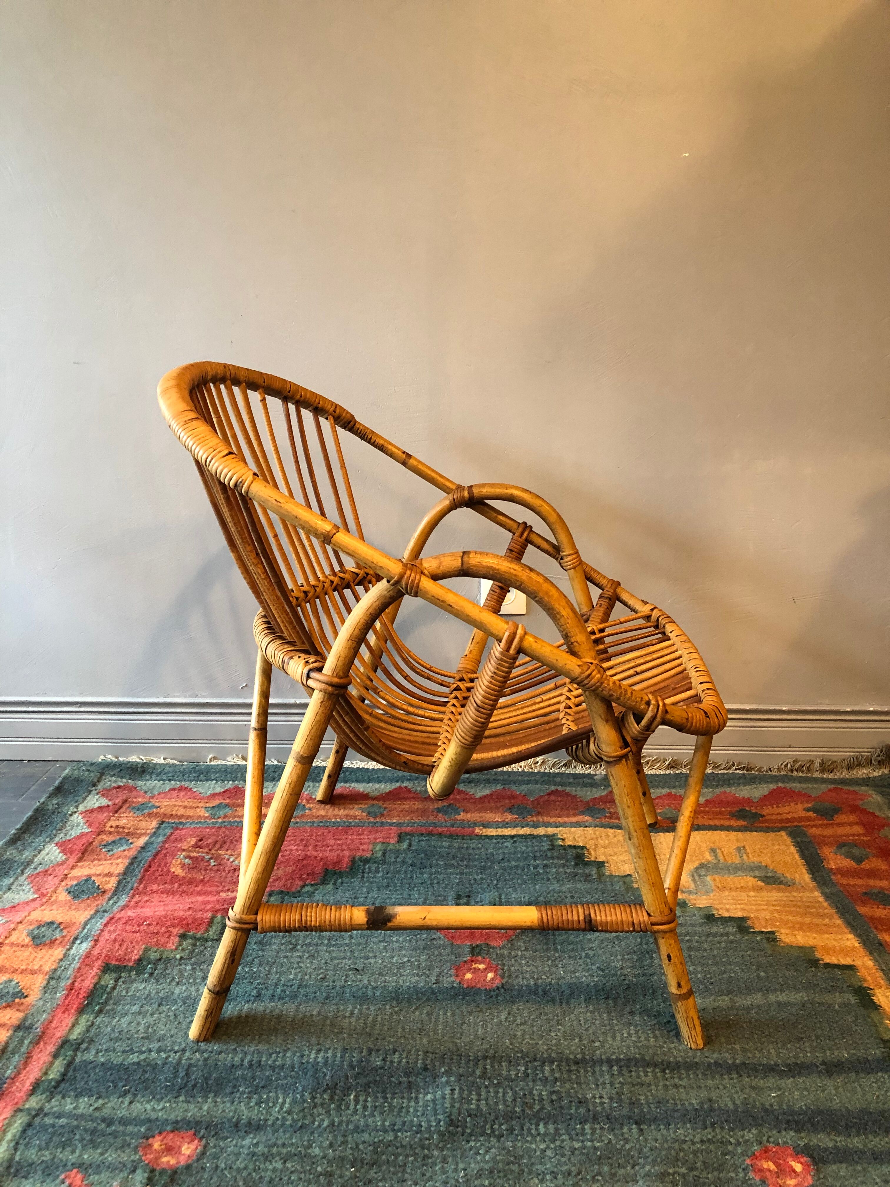 Rattan basket armchair 60s