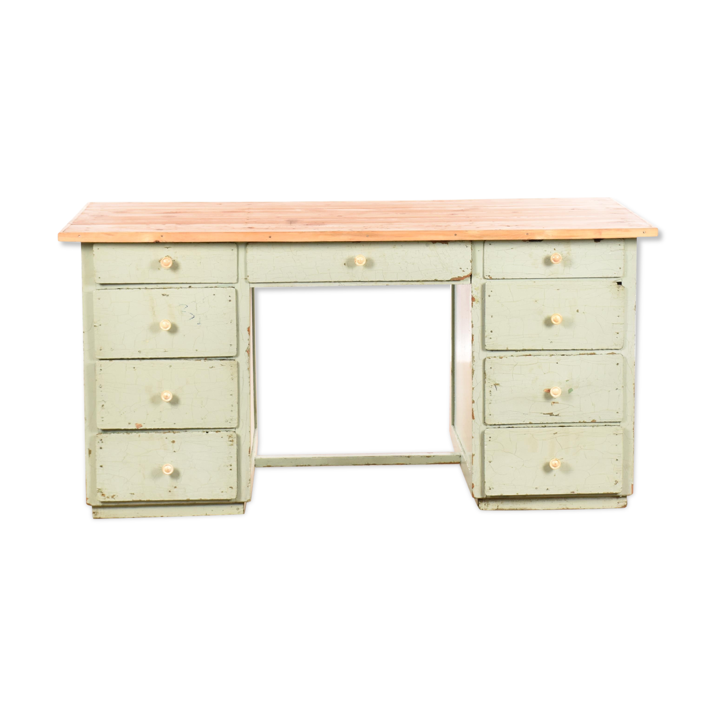 Industrial old desk workbench light green