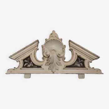 Wooden pediment old furniture patina shell ornament flowers