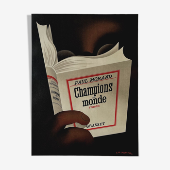 Affiche vintage en lithographie, Am cassandre, champions du monde de Paul Morand