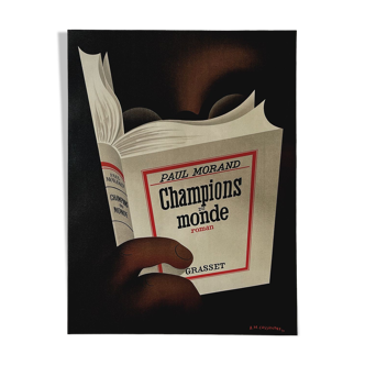 Affiche vintage en lithographie, Am cassandre, champions du monde de Paul Morand