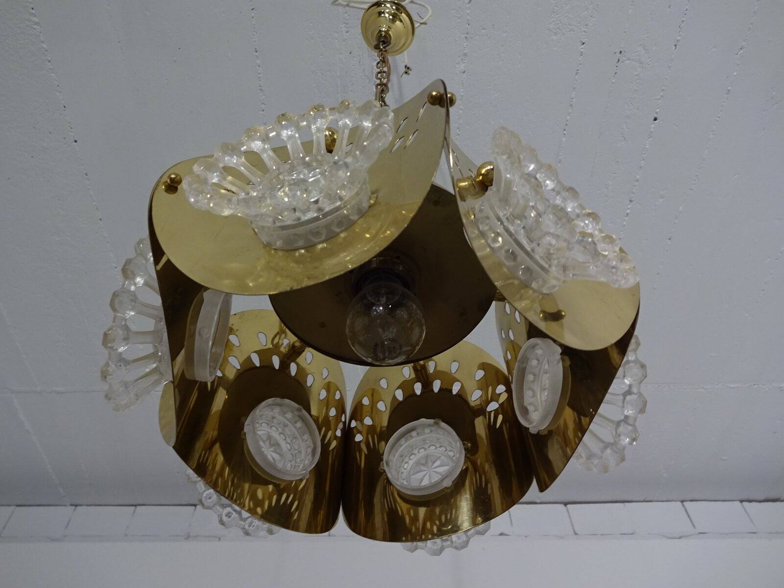 Italian brass and glass ceiling lamp, 1960s
