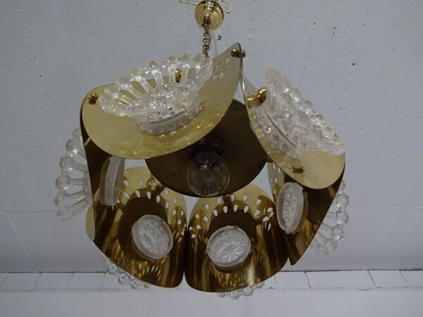 Italian Brass & Glass Ceiling Lamp, 1960s