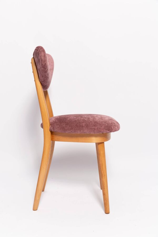 Chaise cœur en velours prune violet et bois clair, Europe, années 1960