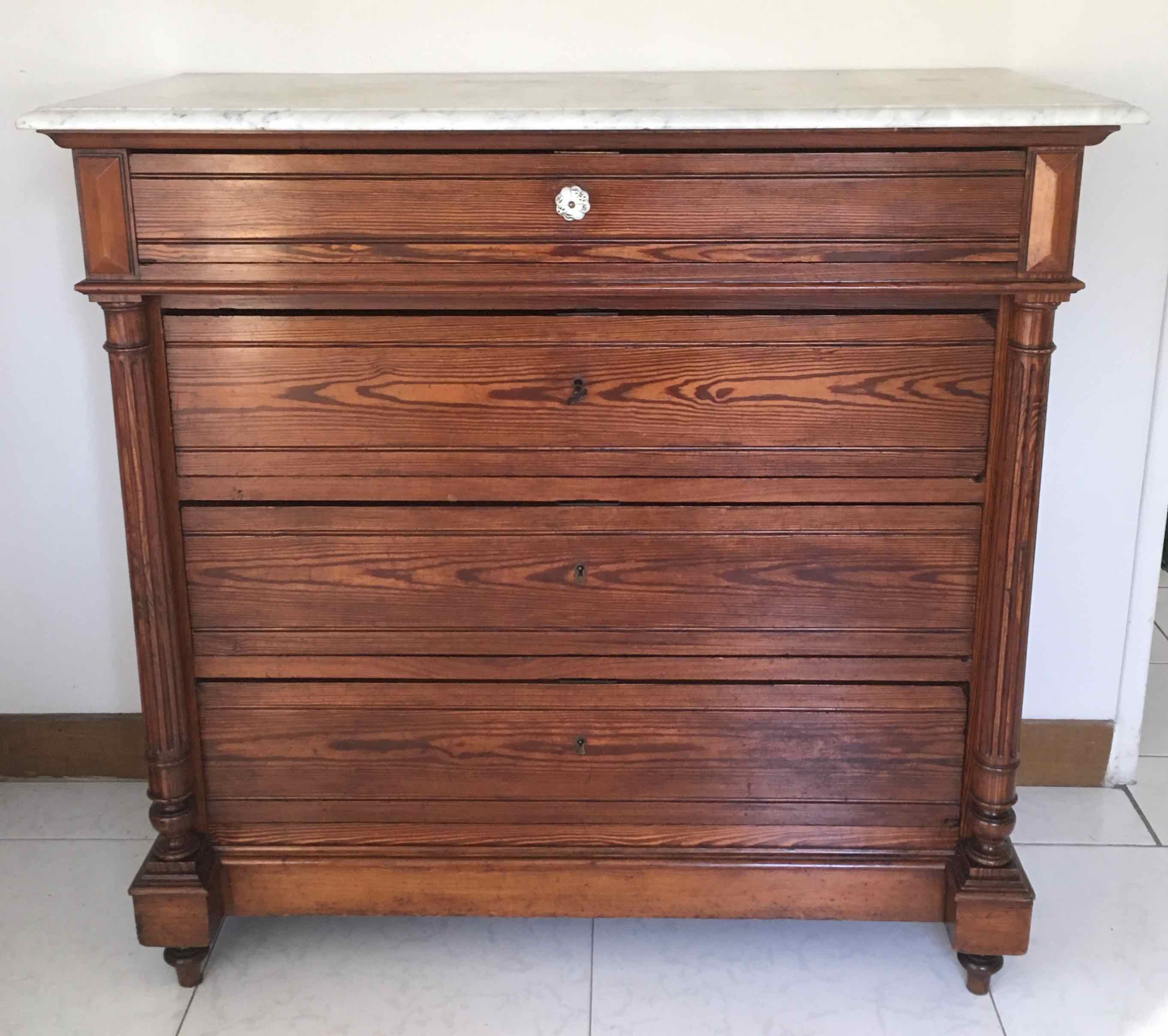 Marble and pitchpin chest of drawers