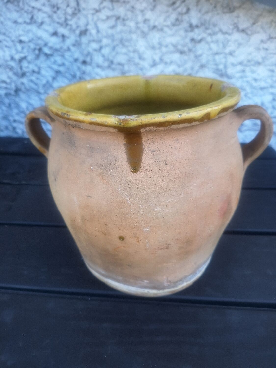 Antique glazed terracotta grease pot