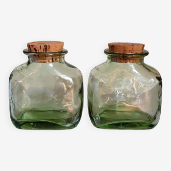 Duo of thick vintage blown glass jars