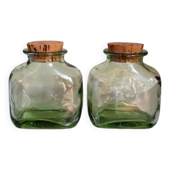 Duo of thick vintage blown glass jars