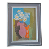 Still life painting - vase with flowers - dated 1972 signed - oil on panel